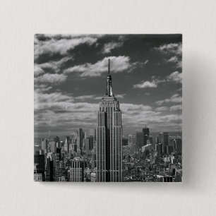 Bóton Quadrado 5.08cm Paisagem preta & branca da skyline da Nova Iorque
