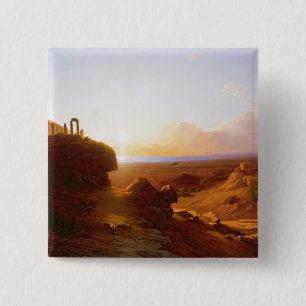 Bóton Quadrado 5.08cm Paisagem romântica, 1860
