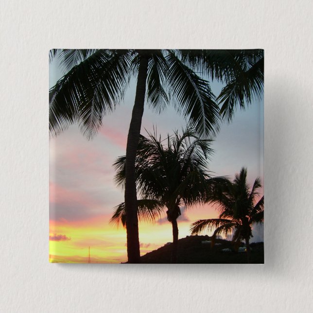 Bóton Quadrado 5.08cm Paisagem Tropical de Palms Sunset Fotografia (Frente)