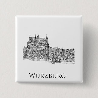 Bóton Quadrado 5.08cm Paisagem Urbana de Würzburg Baviera Arte Minimalis