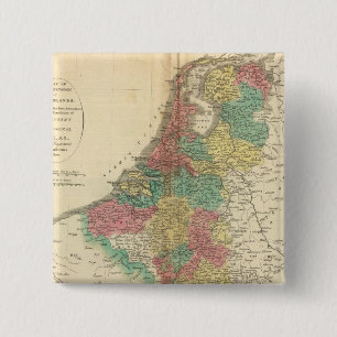 Bóton Quadrado 5.08cm Países Baixos, Mapa do Atlas Beligium