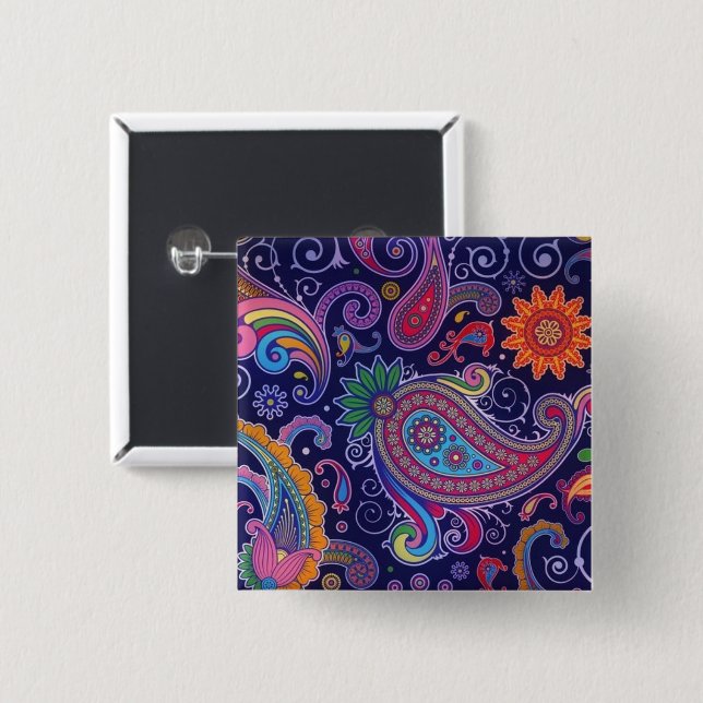 Bóton Quadrado 5.08cm Paisley Purple rosa (Frente & Verso)