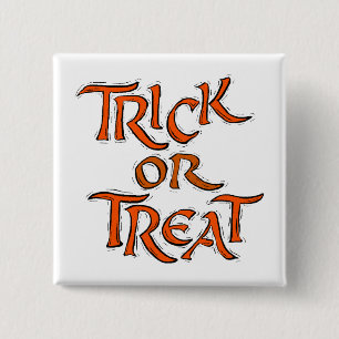Bóton Quadrado 5.08cm Palavras de Truque ou Tratamento de Halloween