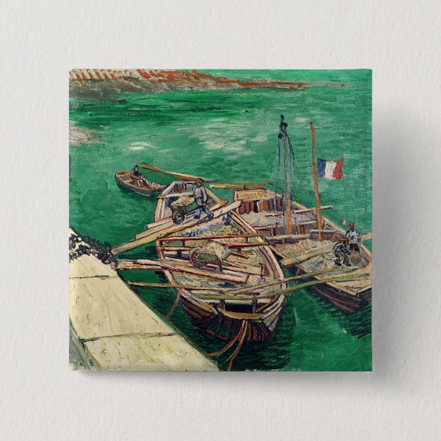 Bóton Quadrado 5.08cm Palco de aterragem com barcos, 1888 de Vincent van (Frente)