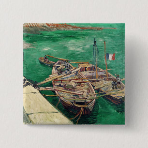 Bóton Quadrado 5.08cm Palco de aterragem com barcos, 1888 de Vincent van