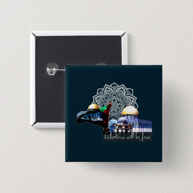 Bóton Quadrado 5.08cm Palestina estará livre da resistência a Gaza pales (Frente & Verso)