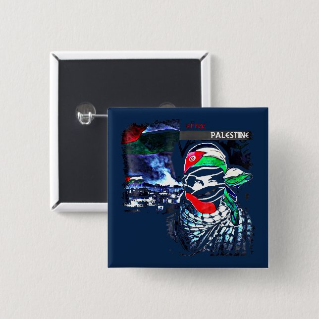 Bóton Quadrado 5.08cm Palestina Livre Genocídio de Gaza Palestina (Frente & Verso)