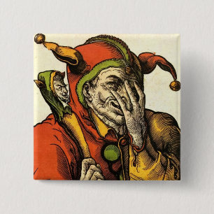 Bóton Quadrado 5.08cm Palhaço, bobo da corte ou tolo medieval clássico