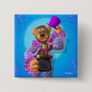 Bóton Quadrado 5.08cm Palhaço Dinky dos ursos com macaco