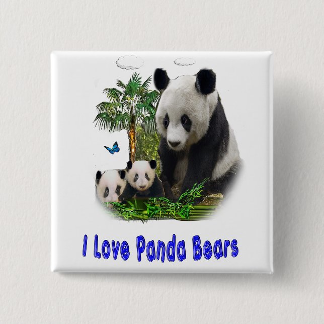 Bóton Quadrado 5.08cm Panda Bears (Frente)