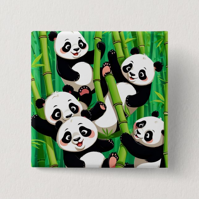 Bóton Quadrado 5.08cm Panda de Bambu (Frente)