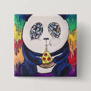 Bóton Quadrado 5.08cm Panda que come a pizza