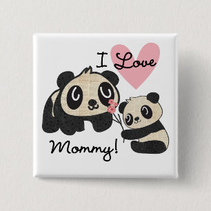 Bóton Quadrado 5.08cm Pandas eu amo mamães