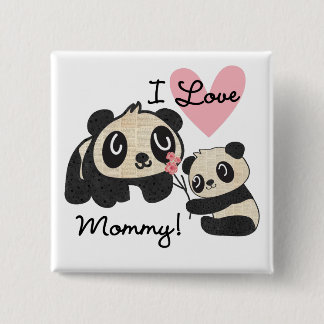 Bóton Quadrado 5.08cm Pandas eu amo mamães