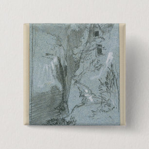 Bóton Quadrado 5.08cm Pantalica, 'das vistas de Sicília (giz & gouache