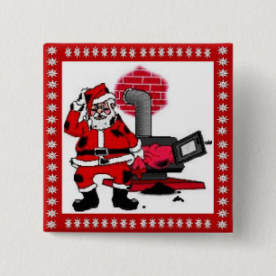 Bóton Quadrado 5.08cm Papai Noel Antigo e Queimador de Fogão a Carvão