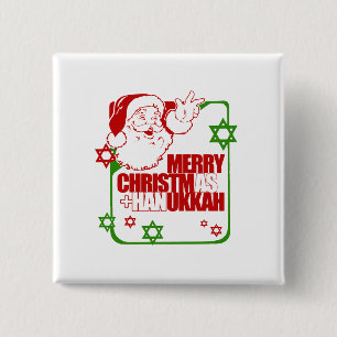 Bóton Quadrado 5.08cm Papai noel Christmukkah