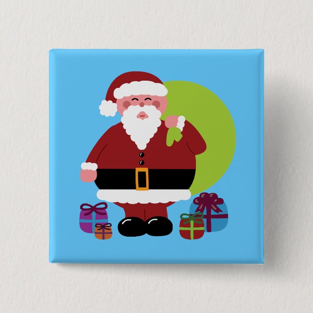 Bóton Quadrado 5.08cm Papai Noel com Presentes (Frente)