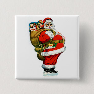 Bóton Quadrado 5.08cm Papai Noel com Saco de Brinquedos