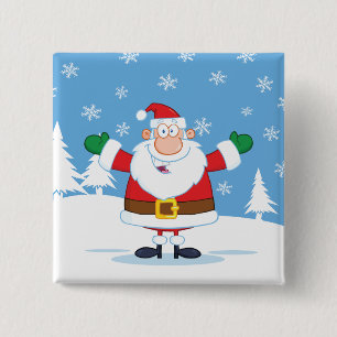 Bóton Quadrado 5.08cm Papai Noel em Cena de Inverno Nevado