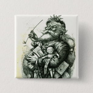 Bóton Quadrado 5.08cm Papai Noel idoso alegre