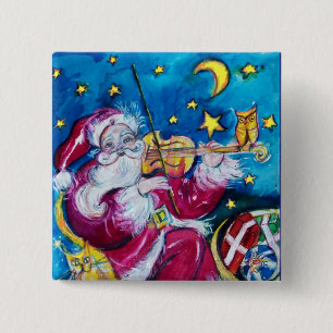 BÓTON QUADRADO 5.08CM PAPAI NOEL INSPIRADO QUE JOGA O VIOLINO