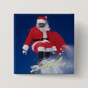 Bóton Quadrado 5.08cm Papai Noel no salto de esquis fora de um cornice