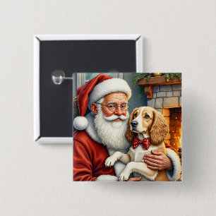 Bóton Quadrado 5.08cm Papai Noel segurando Afghan Hound de Natal