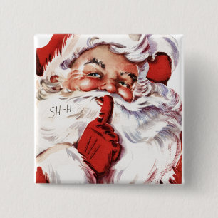 Bóton Quadrado 5.08cm Papai noel velho alegre do vintage Shhh