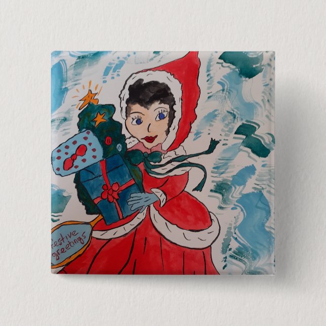 Bóton Quadrado 5.08cm Papais noeis Auxiliares no Natal (Frente)