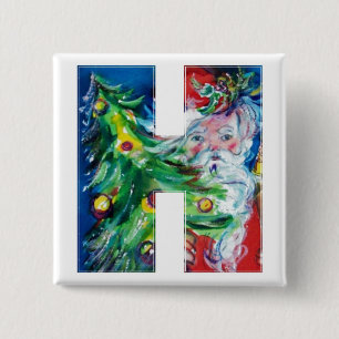 BÓTON QUADRADO 5.08CM PAPAIS NOEIS COM BALÕES E MONOGRAMA DE ÁRVORE H DE