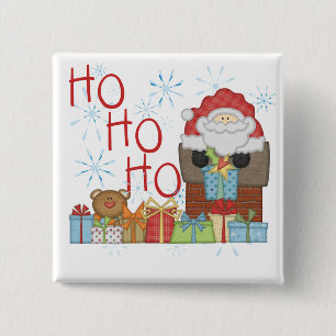 Bóton Quadrado 5.08cm Papais noeis Ho Ho Ho Camisetas e presentes
