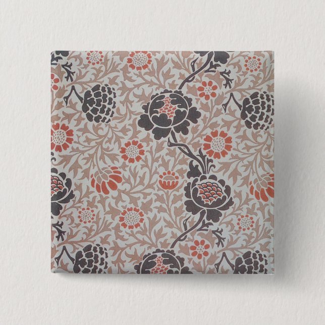 Bóton Quadrado 5.08cm Papel de parede Grafton de William Morris  (Frente)