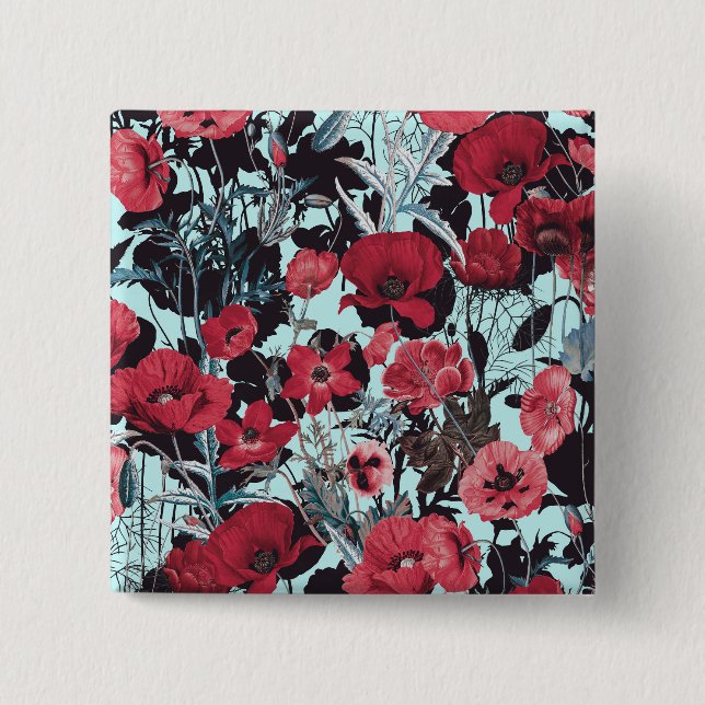 Bóton Quadrado 5.08cm Papoila Floral (Frente)