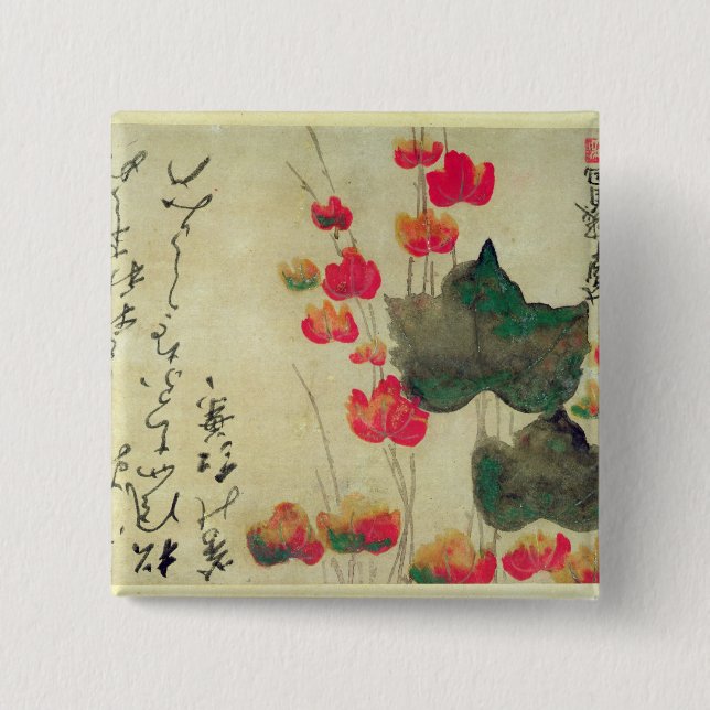 Bóton Quadrado 5.08cm Papoilas (Frente)