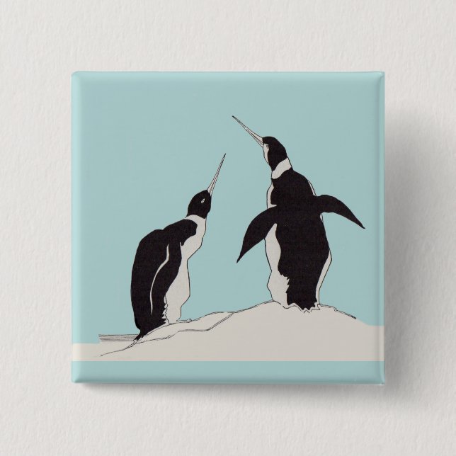 Bóton Quadrado 5.08cm par de pinguins (Frente)