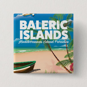 Bóton Quadrado 5.08cm paraíso mediterrâneo das ilhas baleric