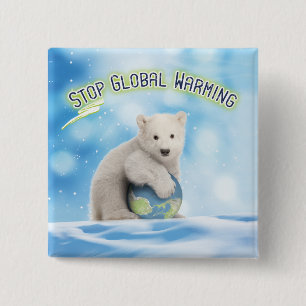 Bóton Quadrado 5.08cm Pare o botão do urso polar de aquecimento global