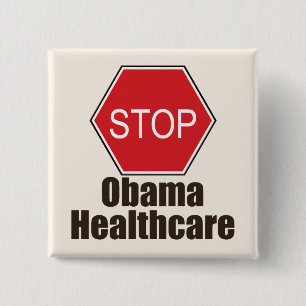Bóton Quadrado 5.08cm Pare o botão dos cuidados médicos de Obama