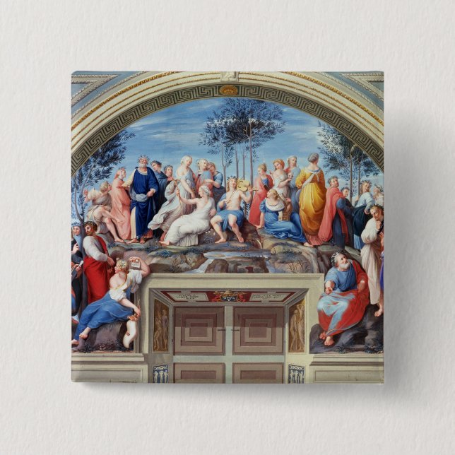 Bóton Quadrado 5.08cm Parnassus e o Disputa, do della S da estância (Frente)