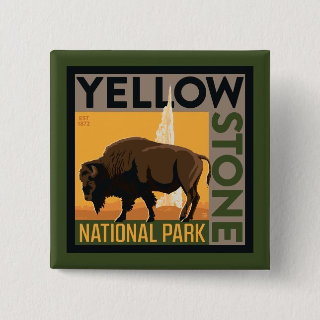 Bóton Quadrado 5.08cm Parque Nacional Yellowstone | Buffalo (Frente)