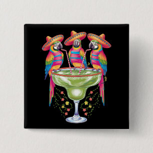 Bóton Quadrado 5.08cm Parrot Cinco De Mayo Funny Bebendo Mexicano Fiesta