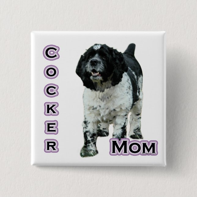 Bóton Quadrado 5.08cm Partida Cocker Spaniel Mãe; Mãe do Cocker Spaniel (Frente)