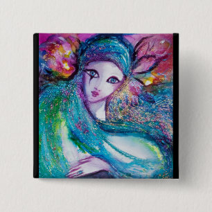 Bóton Quadrado 5.08cm Partido Venetian do mascarada da SENHORA AZUL