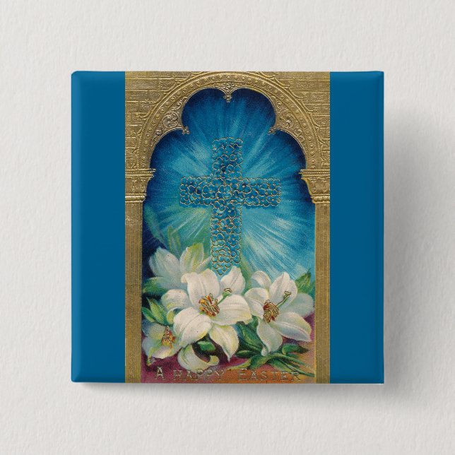 Bóton Quadrado 5.08cm Páscoa com cruz e lírios (Frente)