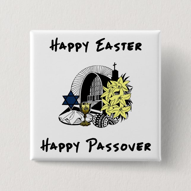 Bóton Quadrado 5.08cm Páscoa e Passover inter-religiosos felizes (Frente)
