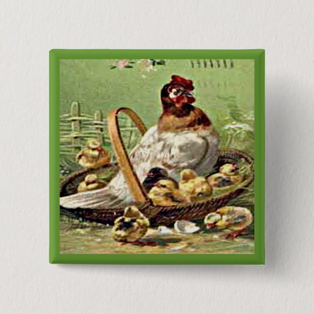 Bóton Quadrado 5.08cm Páscoa e Pintinhos no soquete (Frente)