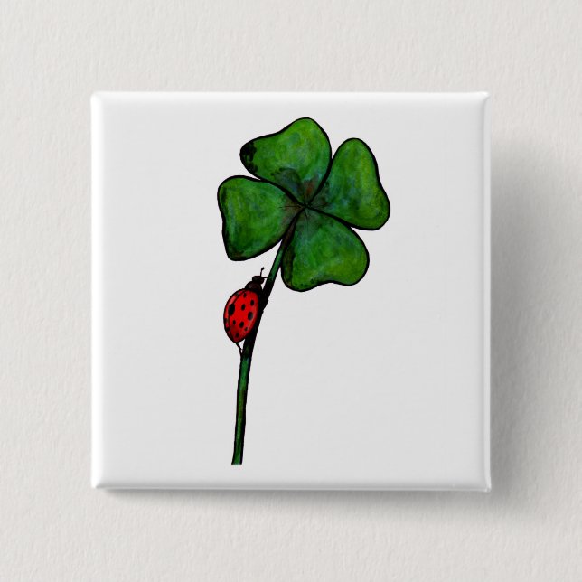 Bóton Quadrado 5.08cm pássaro de arte aquática em quatro trevos de folha (Frente)