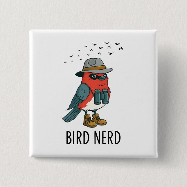 Bóton Quadrado 5.08cm Pássaro Engraçado Nerd Observando Pássaro Pássaro  (Frente)