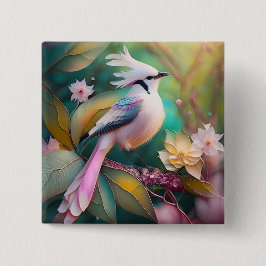 Bóton Quadrado 5.08cm Pássaro Fantasia Branca - Blush Tail Jay
